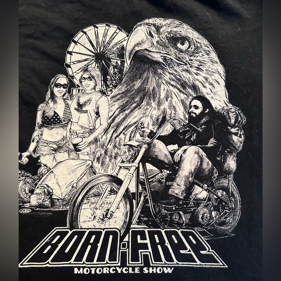 Born Free Motorcycle Show T-shirt Black Small Short Sleeve Double Sided Tee - Picture 2 of 7